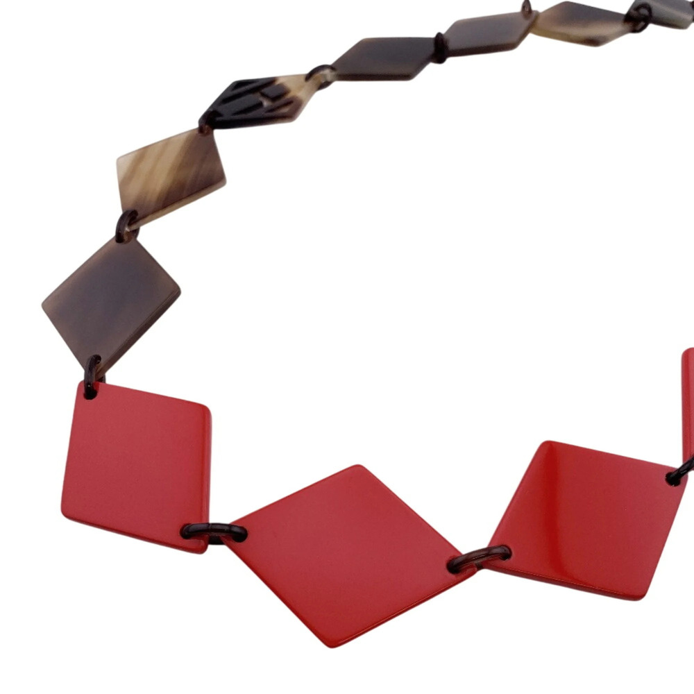 HERMES Buffalo Horn Long Necklace Chain Orange